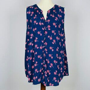 Vtg Y2K Liz Claiborne Full Button Sleeveless Tunic Sz XL Red White Blue Floral